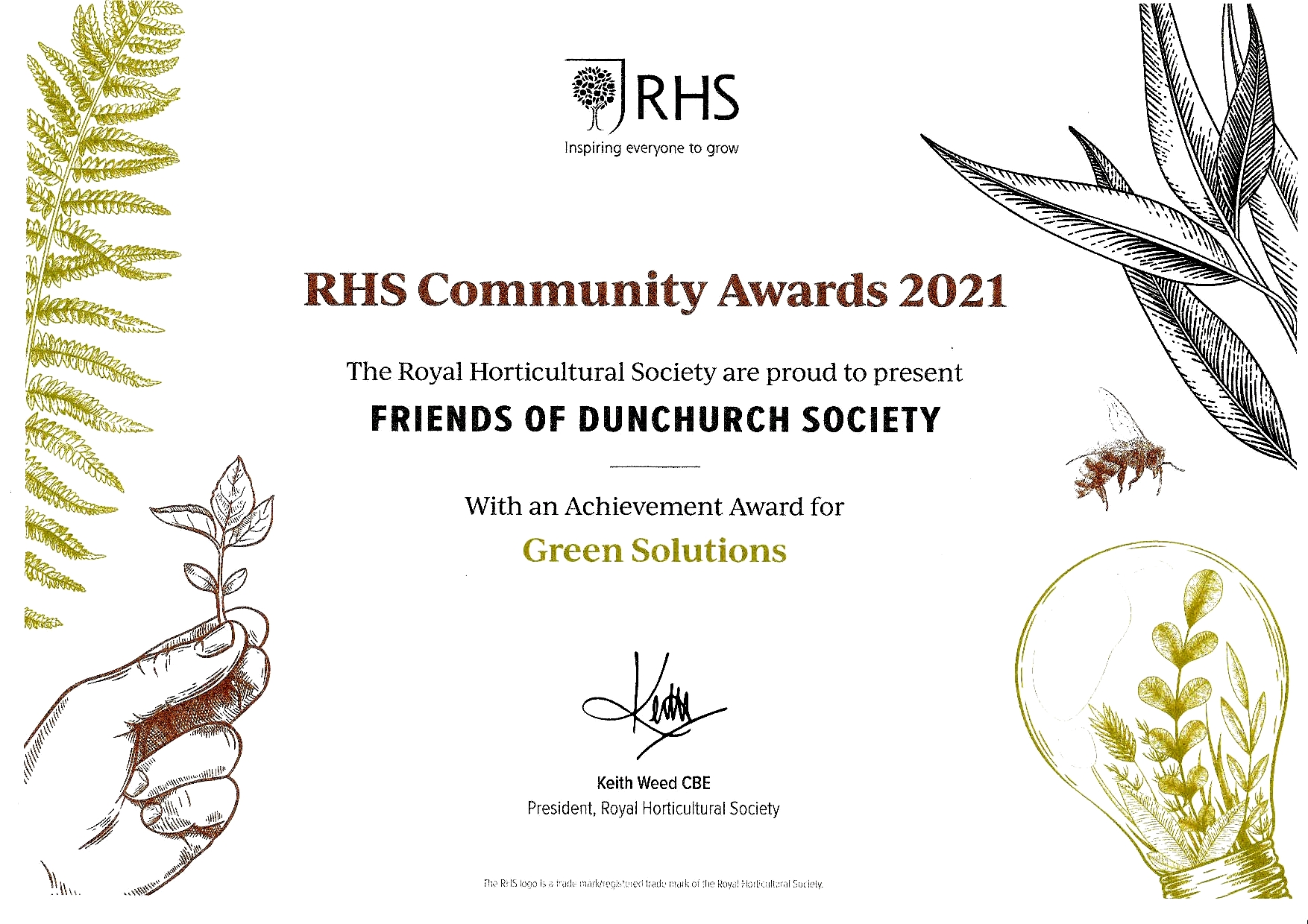 2022 RHS Community Awards - Green Solutions Certificate